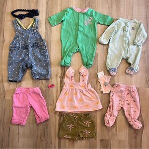 10 Piece Lot of Newborn Baby Girl Outfits Clothes Overalls Headbands NB